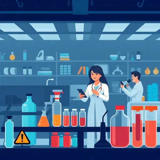warning-themed illustration showing variability across laboratories: