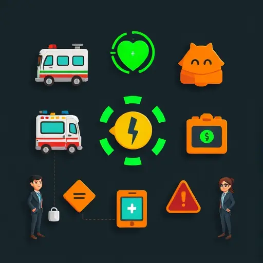 animated emergency icons (ambulance, heart monitor, alert triangle)