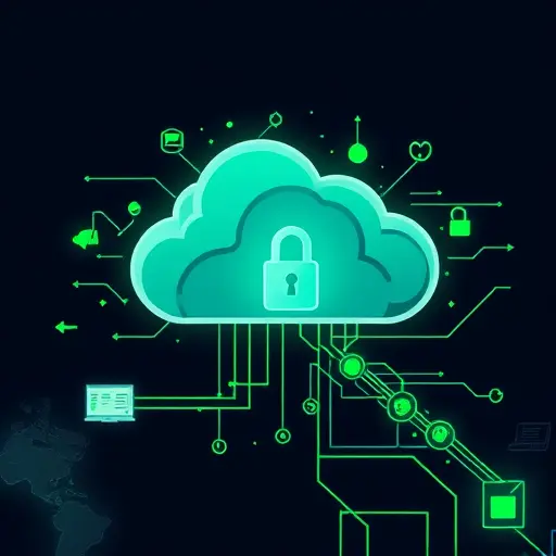 cartoon-style illustration of a dream cloud protected by a shield and padlock, data flowing through an encrypted AI pipeline, dark theme (#171717) with green accents (#94d3a2)