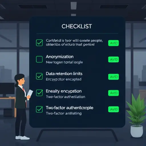 modern animated UI checklist showing toggles for anonymization, data retention limits, encryption, and two-factor authentication; dark UI, green highlights, minimalist, text-free