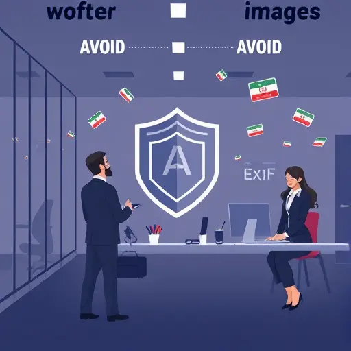 abstract illustration of metadata removal from images, EXIF tags floating away, AI shield icon, clean dark interface, minimal, text-free
