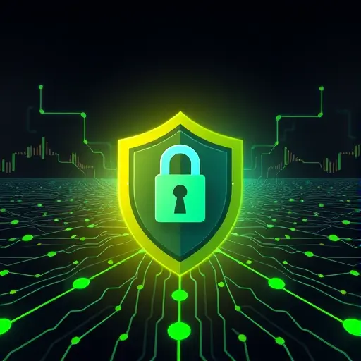 illustration of AI data protection with shield and lock over neural network lines, dark #171717