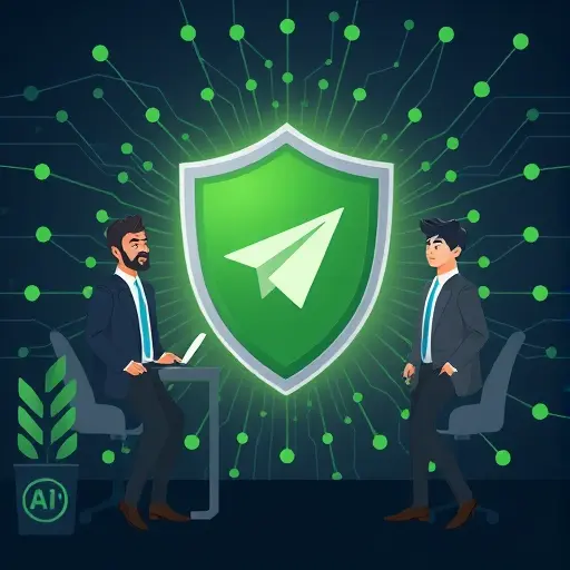 illustrated AI security shield with Telegram-