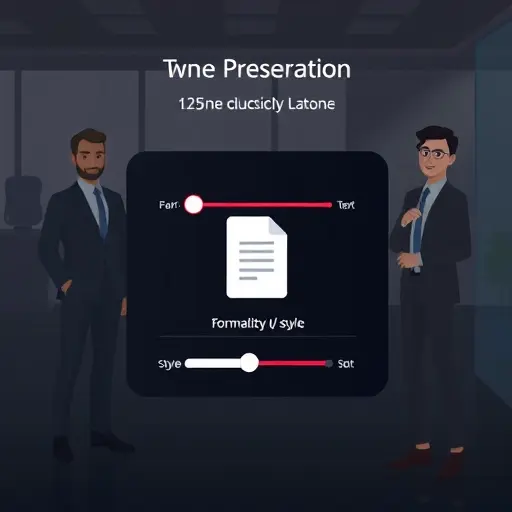 illustration of a tone-preservation workflow: animated UI sliders labeled “formality” and “style”