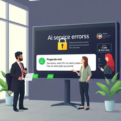 abstract illustration of AI service errors on a dark interface, geo-block lock icon, rate-