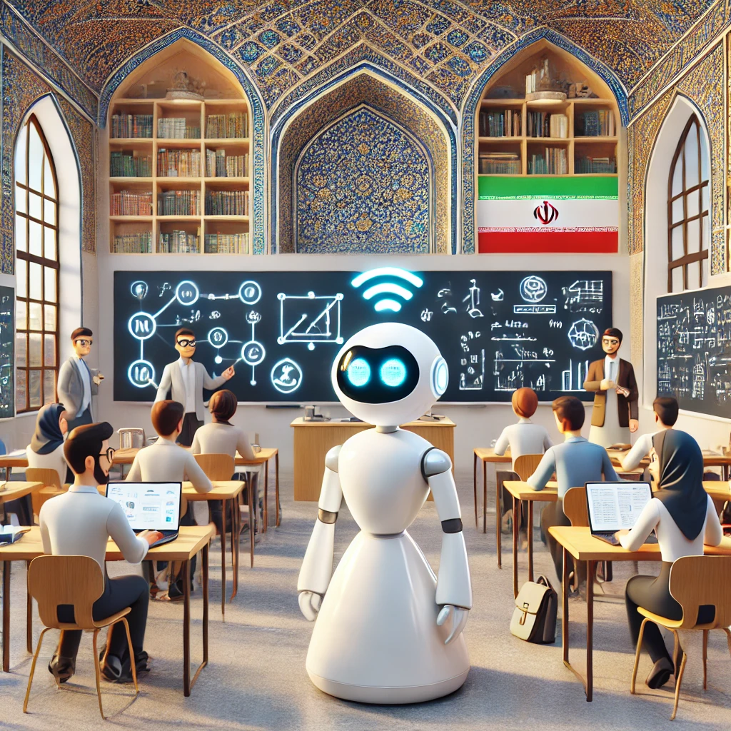 modern animated illustration showing a chatbot solving math and science problems for students, AI digital assistant icons, educational setting, text-free