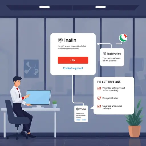 clean animated illustration of login authentication flow, error popups (generic icons)