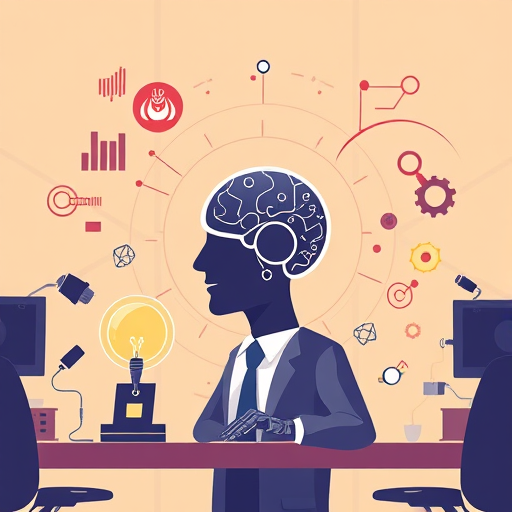 abstract illustration of artificial intelligence assisting with physics problems, with symbols like Newton'