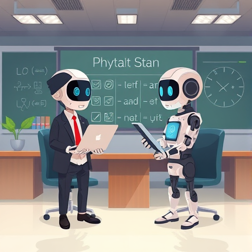 modern AI chatbot illustration showing step-by-step physics solutions, animated style, futuristic classroom background, no text