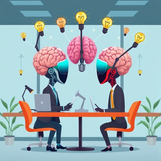 conceptual cartoon illustration of multiple AI brains (GPT, Gemini, Claude)