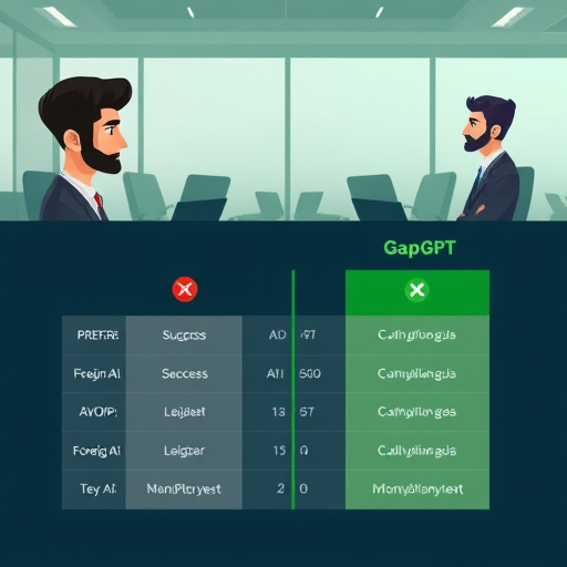 modern infographic comparison table between foreign AI APIs and GapGPT, icons of success (check), error (cross)