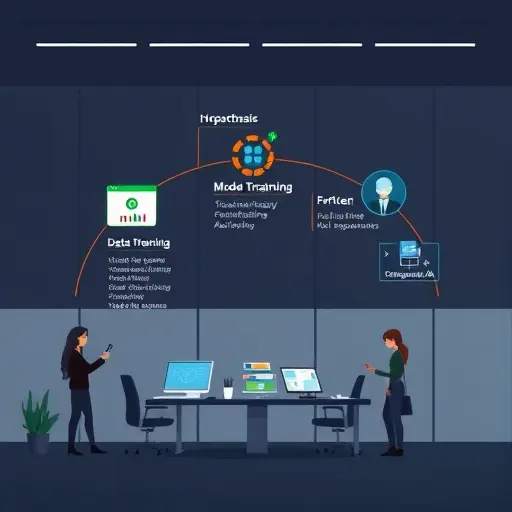 animated lifecycle illustration of AI experimentation: hypothesis, data preparation, model training, evaluation and A/B testing;
