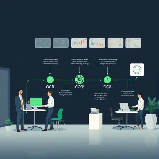 abstract pipeline diagram illustration showing OCR, data normalization, and AI comparison to reference ranges, dark theme, green accents, minimalistic, text-free