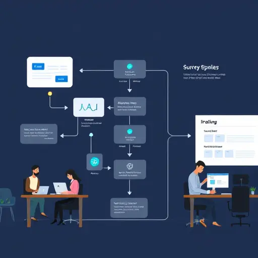 animated workflow illustration of automated survey pipeline: trigger, send, reminders, webhook to CRM, real-