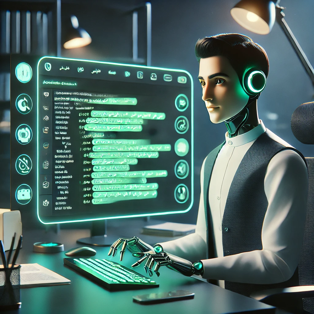 animated AI writing assistant applying half-