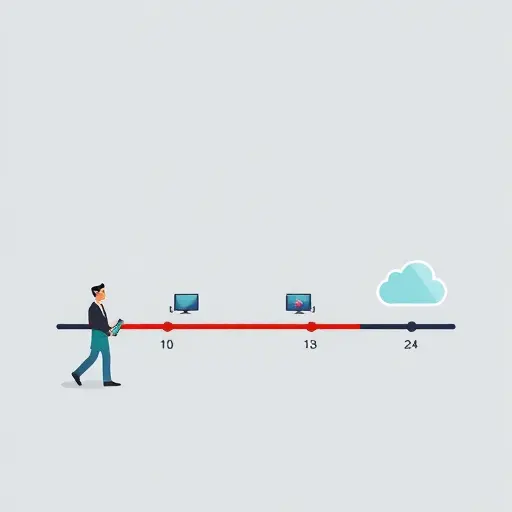 timeline infographic illustration showing project setup time comparison: offline AI (long setup bar with hardware icons) vs online AI (short setup bar with cloud icon), minimalist, tech-