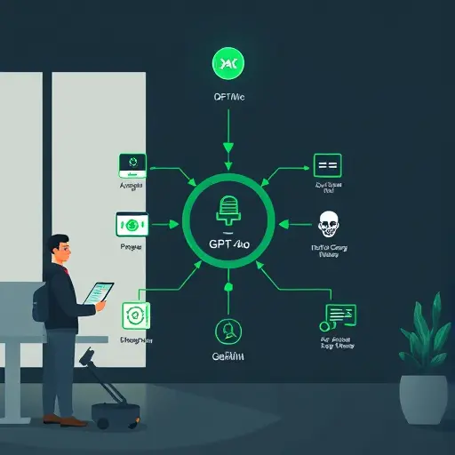 abstract AI download flow diagram, icons of GPT-4