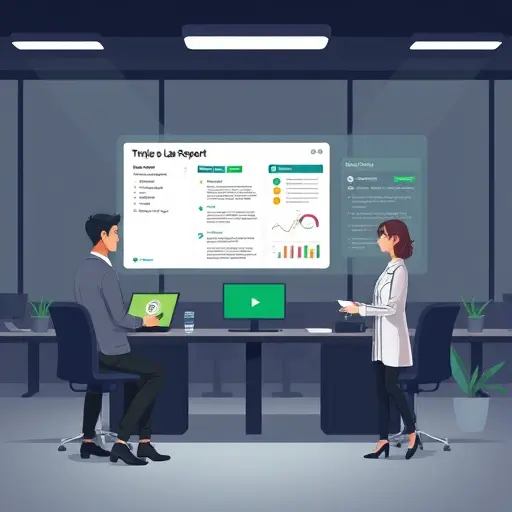 animated illustration of a lab report being analyzed by an AI assistant, step-by-