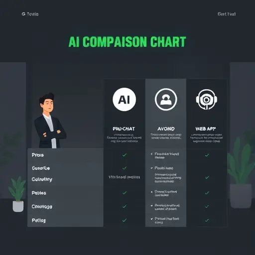 comparison chart illustration of three AI options (LLM chat, mobile app, web app)