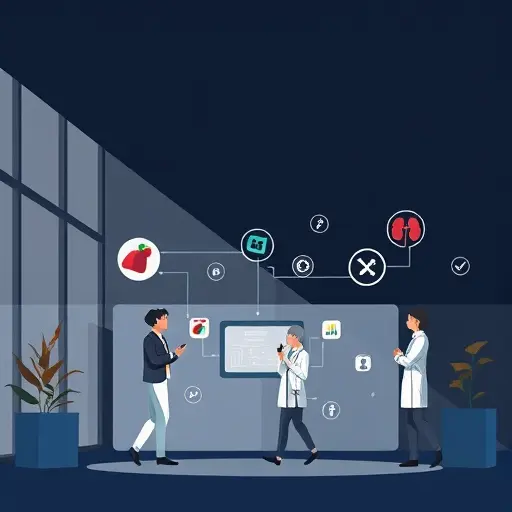 abstract illustration of AI benefits in healthcare: speed, accuracy, personalized insights, icons for heart, liver, kidney, diabetes; dark theme, clean minimal design, no text