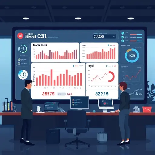 clean illustration of an AI-powered medical dashboard analyzing blood test metrics (CBC, glucose, lipids, liver enzymes)