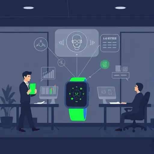 animated wearable device sending fitness and sleep data to an AI coach, minimalist line art, dark theme, green accents, technology concept, text-free