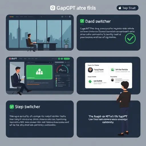 step-by-step UI illustration of GapGPT: model switcher, upload area, and AI-