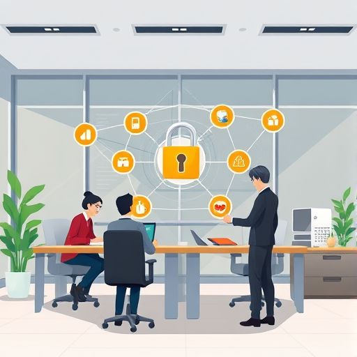 animated lock and shield icons over an AI interface, network lines showing global restriction, alternative Iranian AI access without VPN, cartoon design, no text