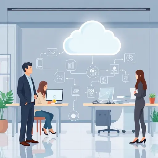 modern animated illustration of cloud connection and AI models accessible from Iran, highlighting global AI access, no text