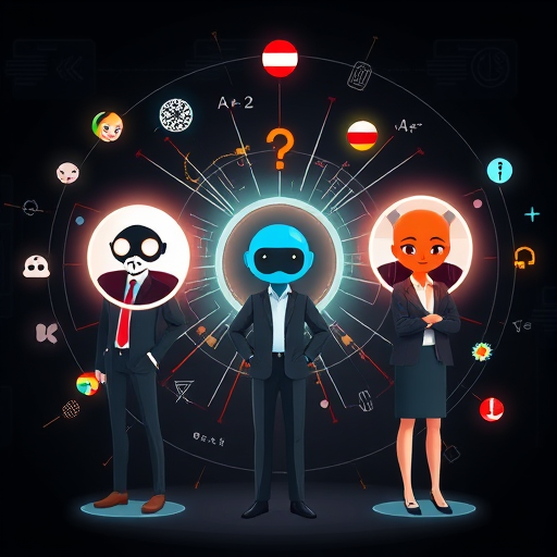 illustration of multiple AI model icons (ChatGPT, Claude, Gemini) linked together, swirling mathematical symbols around them, dark technology background, vibrant accents, no text