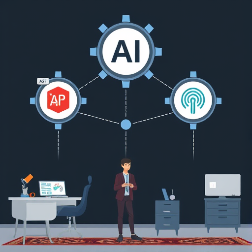 cartoon style illustration of three AI model icons (ChatGPT, Claude, Gemini)