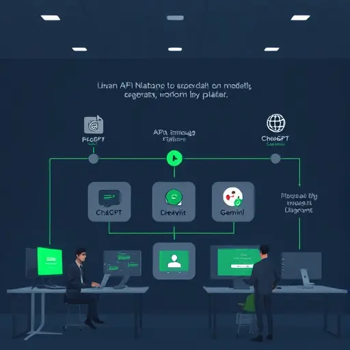 (ChatGPT, Claude, Gemini), dark UI, glowing green accents, text-