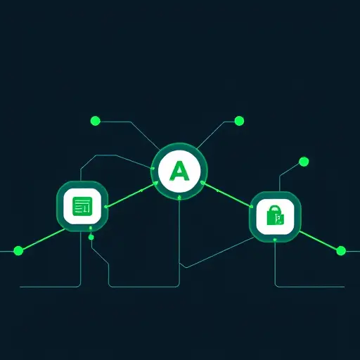 abstract illustration of secure AI connectivity pipes linking three nodes labeled as generic models (no text), dark background with green accents, minimalist, technology concept art, text-free