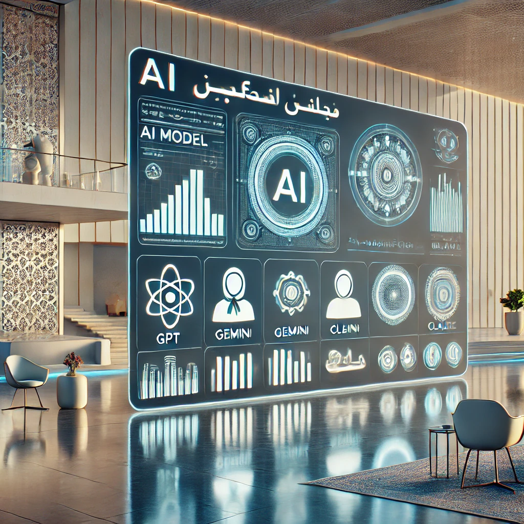 (GPT, Gemini, Claude), no VPN icon, welcoming for Iranian users, tech-inspired style, no text