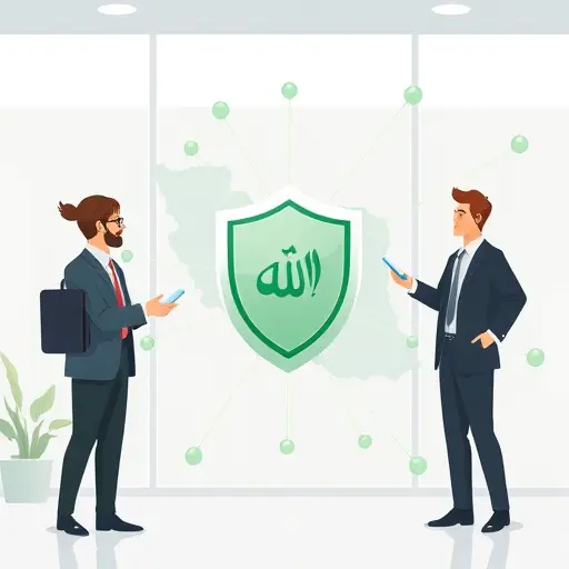 illustrated concept of secure AI access in Iran, shield icon, simplified map outline of Iran, abstract network lines, green accent colors matching #94d3a2