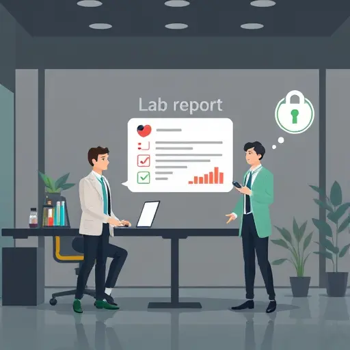 illustration of uploading a lab report image to an AI chat, AI generating a simple summary with medical icons (test tubes, heart, liver), padlock icon for privacy, dark theme with green accent, no text