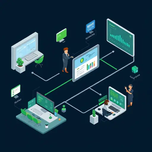 isometric illustration of an MLOps pipeline: data versioning, experiment tracking, A/