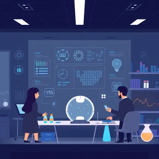 abstract lab-style illustration of AI experimentation: hypothesis, datasets, models, and evaluation icons;