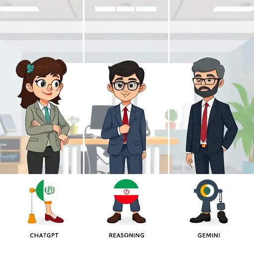 three-panel animated comparison of ChatGPT, Claude, and Gemini icons with strengths badges: fluency, reasoning, multimodal;