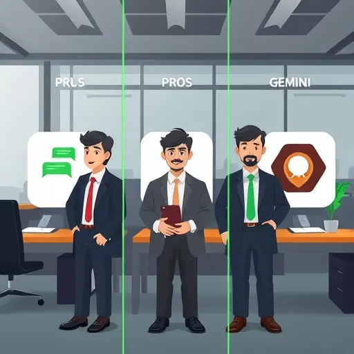 three-column comparison illustration of ChatGPT, Claude, and Gemini icons with pros, clean minimal design, dark theme, green accents, text-free, professional