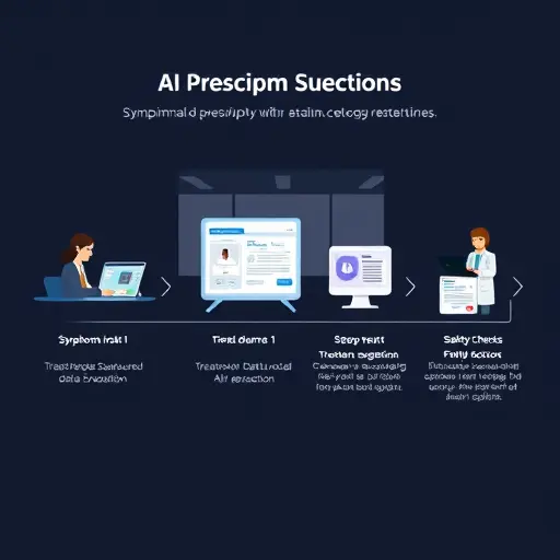 cartoon-style step-by-step flow of AI prescription creation:
