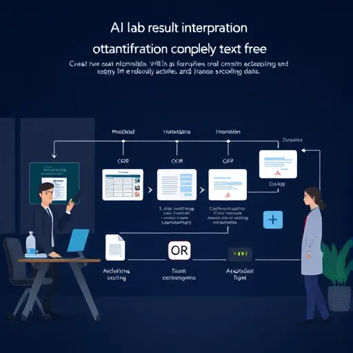 animated workflow of AI lab result interpretation, showing OCR, normalization, rule-based checks, machine learning insights, confidence scoring;