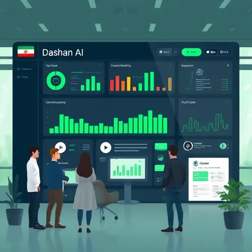 illustration of an Iranian AI platform dashboard, icons of ChatGPT, Claude, Gemini, lab report widgets; dark theme, green accent;; modern; text-free