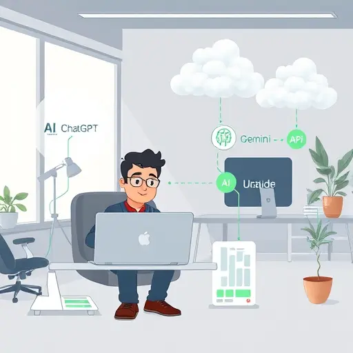 (ChatGPT, Gemini, Claude), animated fast data flow with green highlights, text-free