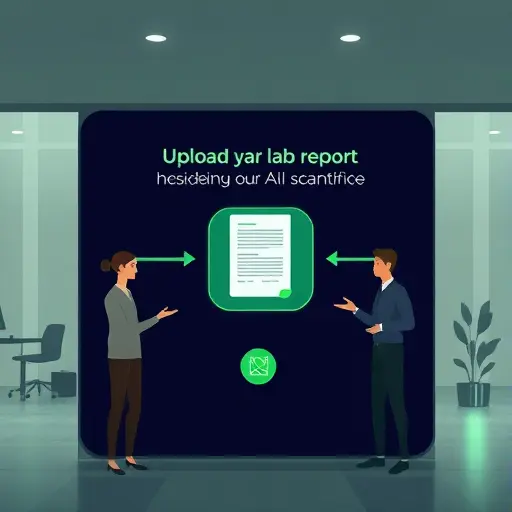 animated step-by-step illustration of uploading a lab report (image/PDF)