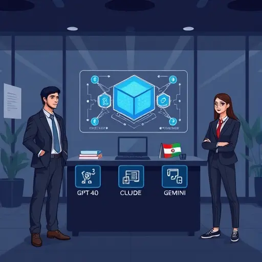illustrated banner showcasing an AI platform with icons representing GPT-4