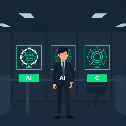 clean comparative illustration showing three AI icons labeled generically as A, B, C (no text)