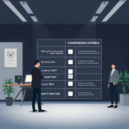 comparison checklist illustration showing qualitative criteria icons (terminology, units, context, safety, structure)