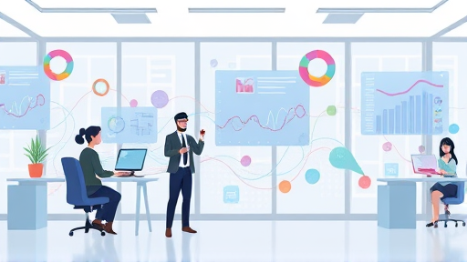 modern illustration of machine learning process, neural networks, colorful data flows and digital dashboards, cartoon style, text-free