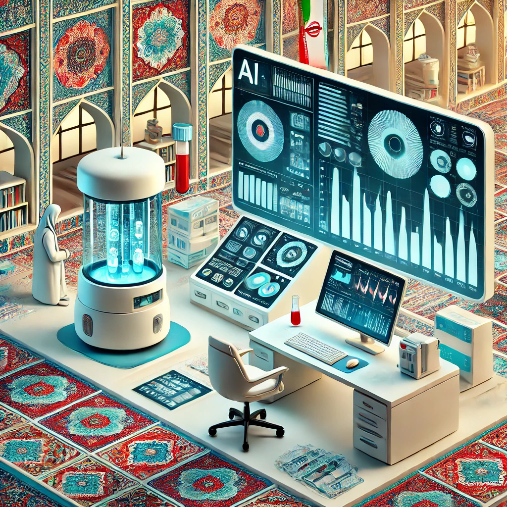 cartoon style illustration of an AI-